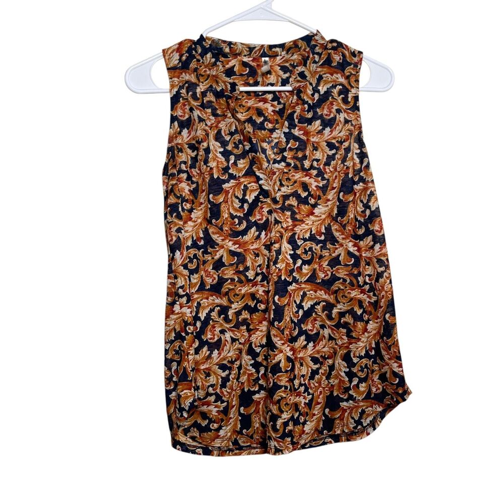 DNA Collective Blouse Women's Medium V-Neck Sleeveless Sheer Tank Top Printed